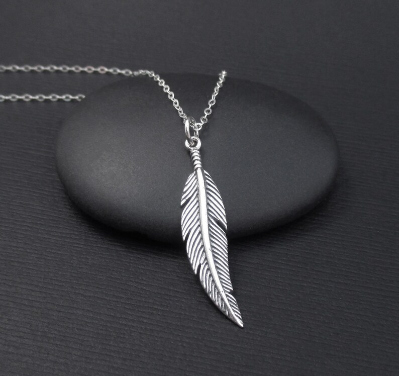 Feather Necklace Sterling Silver Bird Feather Charm Pendant Etsy