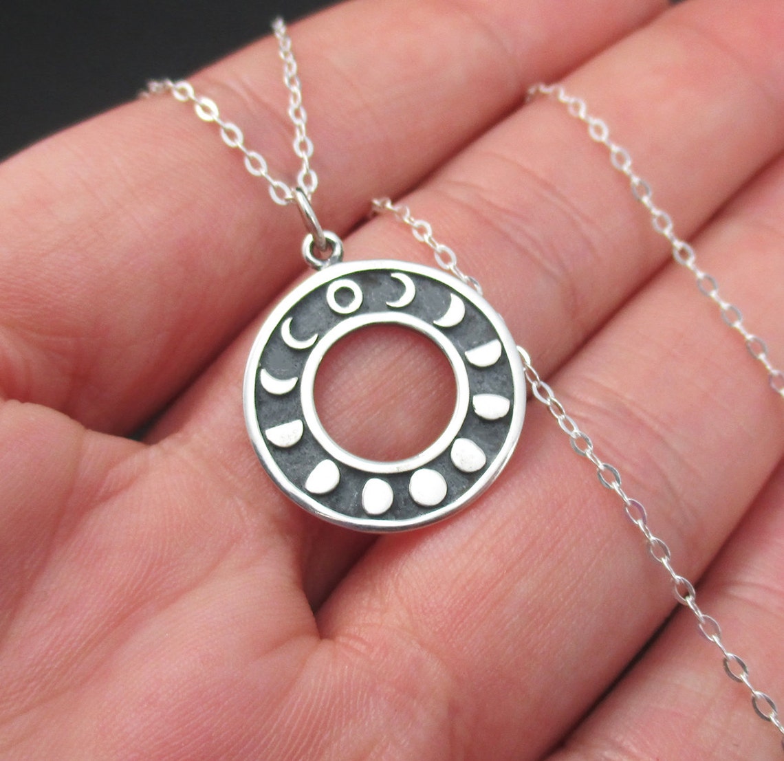 Moon phases necklace sterling silver moon necklace lunar etsy