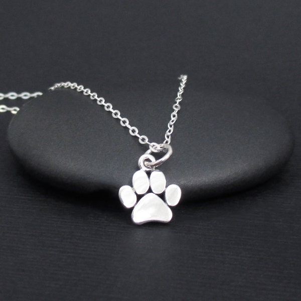 Tiny sterling silver paw print necklace pet dog charm kitty cat love puppy pendant pawprint jewelry gifts for pet lovers 8x9mm