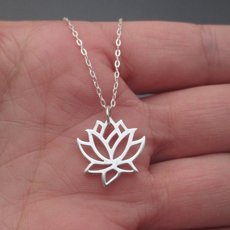 Lotus Necklace Sterling Silver Lotus Flower Necklace Lotus Etsy