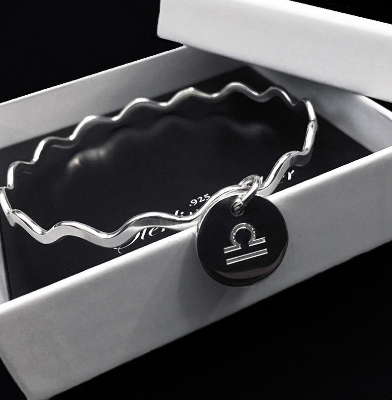 Zodiac Bracelet Sterling Silver Zodiac Charm Bangle Bracelet Etsy