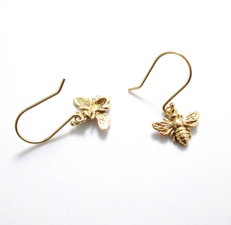 Tiny Bee Earrings 14k Solid Gold Small Honey Bee Earrings Etsy