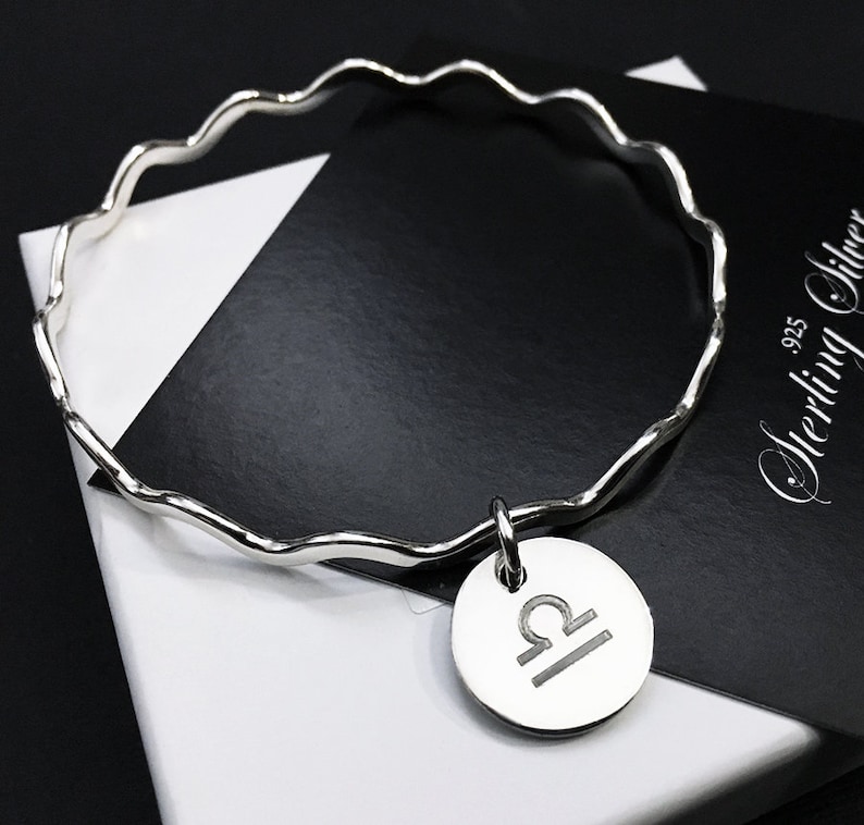 Zodiac Bracelet Sterling Silver Zodiac Charm Bangle Bracelet Etsy
