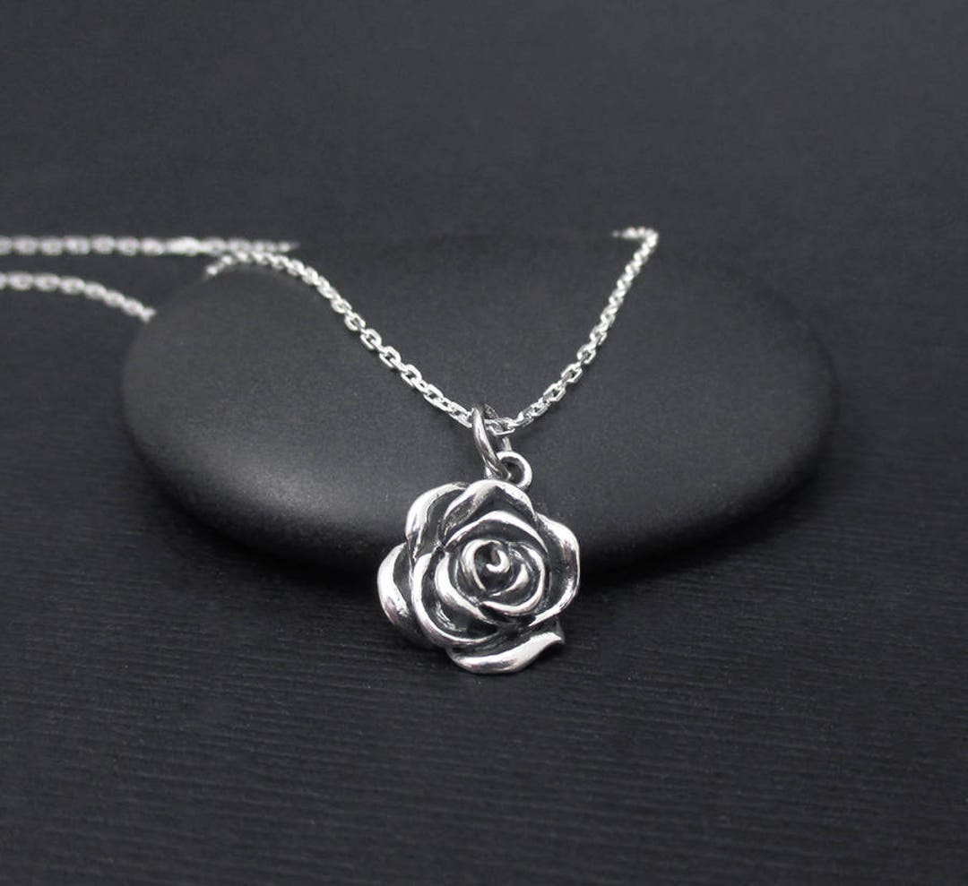 Rose Necklace Sterling Silver Rose Flower Necklace, Rose Charm Pendant, Nature Jewelry, Floral