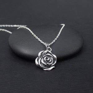 Sterling Silver Rose Necklace Small Rosebud Flower Charm Pendant Nature Jewelry Boho Floral Jewelry Gift for Her