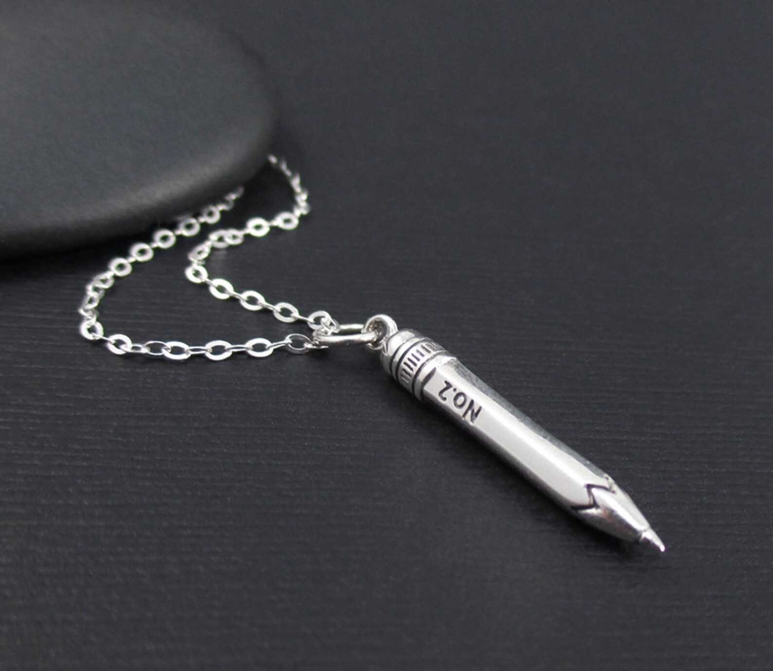Pencil Necklace Sterling Silver Writer Necklace Teacher Etsy