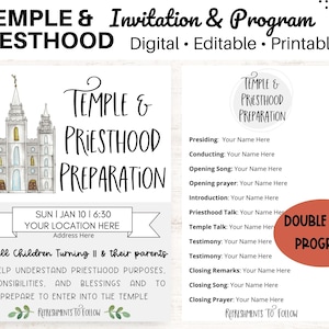 Temple and Priesthood Preview Invitation and Program l Digital Editable Printable