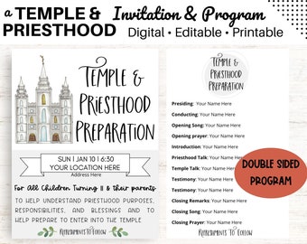 Temple and Priesthood Preview Invitation and Program l Digital Editable Printable