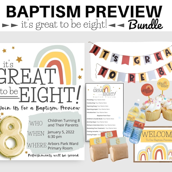 Baptism Preview I Great To Be Eight Invitation and Program Bundle