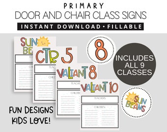 Primary Door and Chair Signs-EDITABLE PRINTABLES