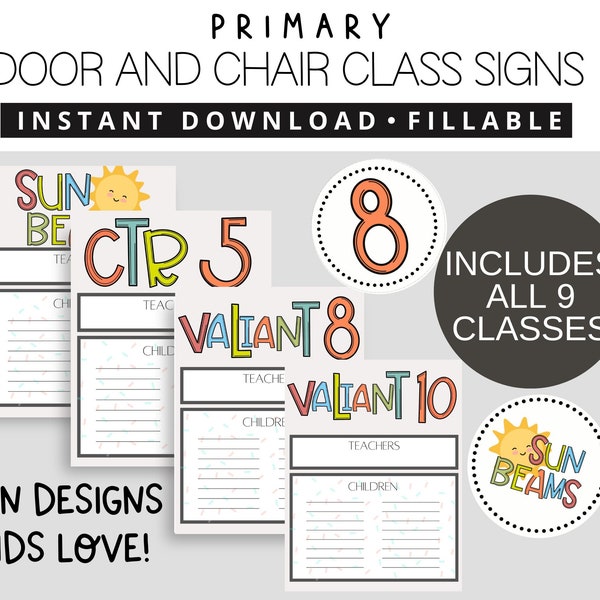 Primary Door and Chair Signs-EDITABLE PRINTABLES