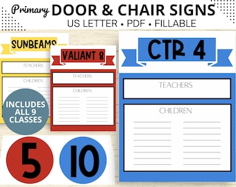 Primary Class Door and Chair Signs -Fillable Text PRINTABLE