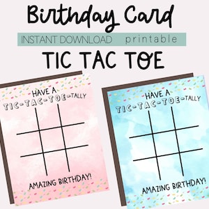 Tic Tac Toe spel verjaardagskaart - direct downloaden