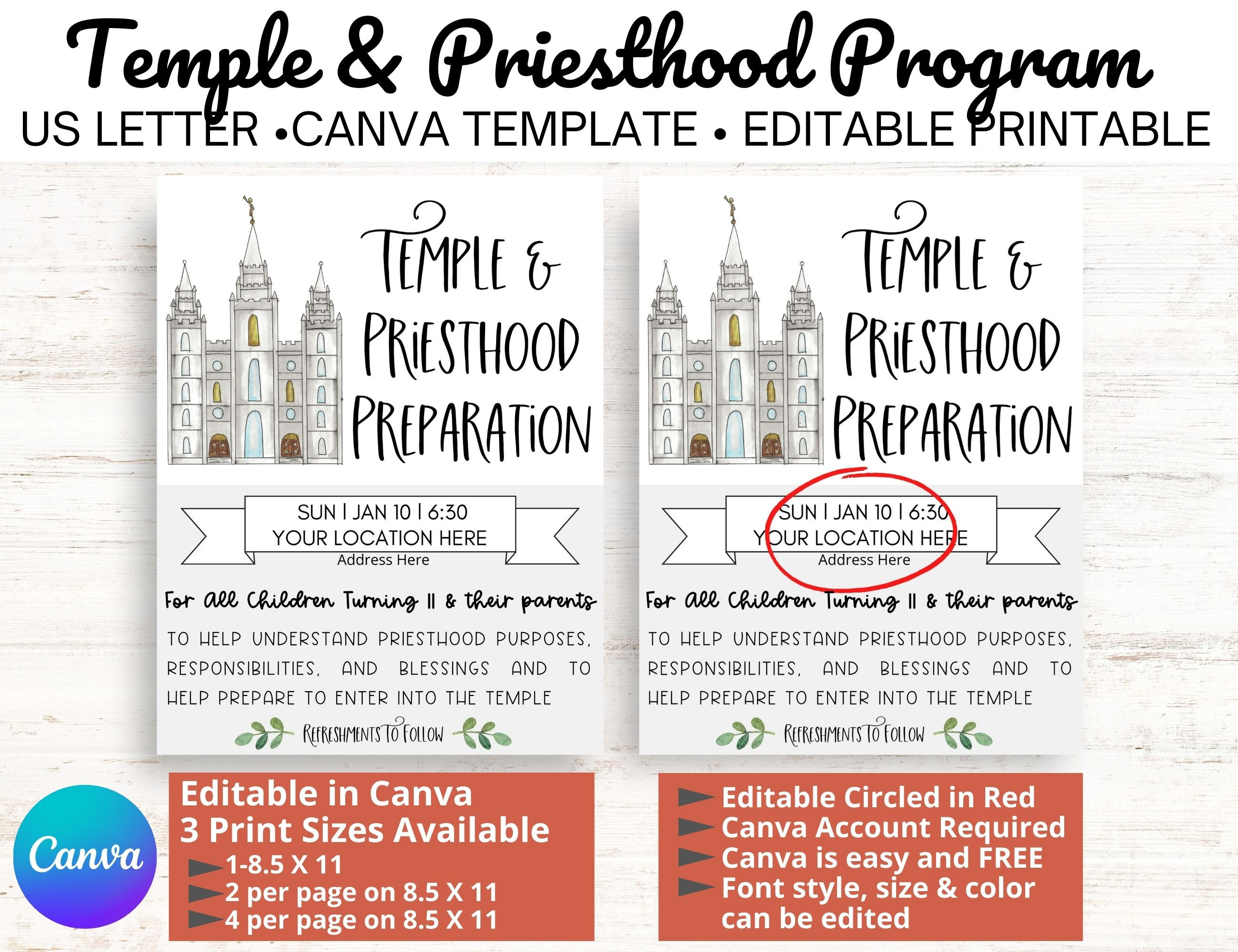 Temple and Priesthood Preview Invitation and Program L Digital Editable Printable - Etsy