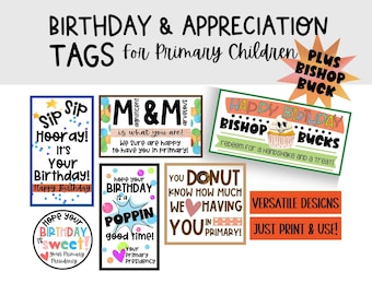 Birthday and Appreciation tags for Primary Children