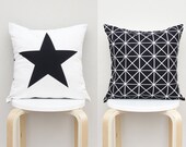 Double Sided Pillow cover , Big star pillow Case, Black Geometric Pillow Case 16X16