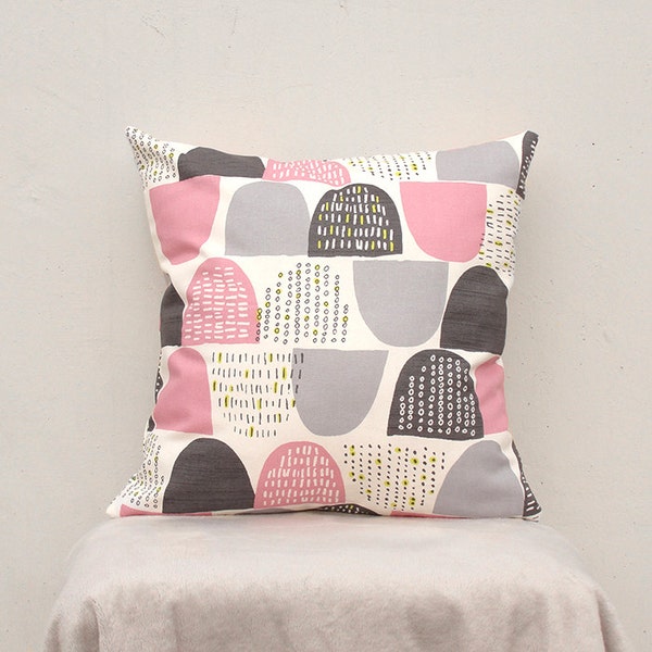 Pink Half Moon Pillow cover , Kids Pillows Case, Pink and Gray pillow Case