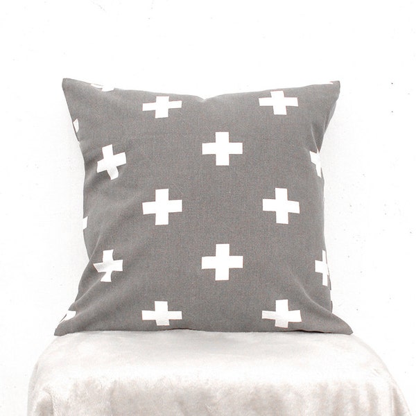 Plus sign pillow cover, Swiss cross pillow Case, Gray Cross Pillow Case , Big Cross