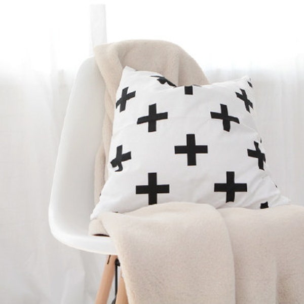 Plus sign pillow cover ,  Swiss cross pillow Case, Kids Pillows Case, Black and White Cross Pillow Case