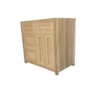 White oak bathroom vanity with 3 drawers