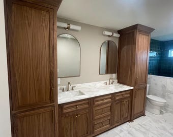 Walnut Full Double Vanity Base with linen cabinets