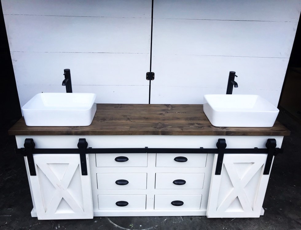 Ssww Double Vanity With Sliding Barn Doors Ssww Double Vanity With Sliding Barn, Sliding Barn Door Vanity