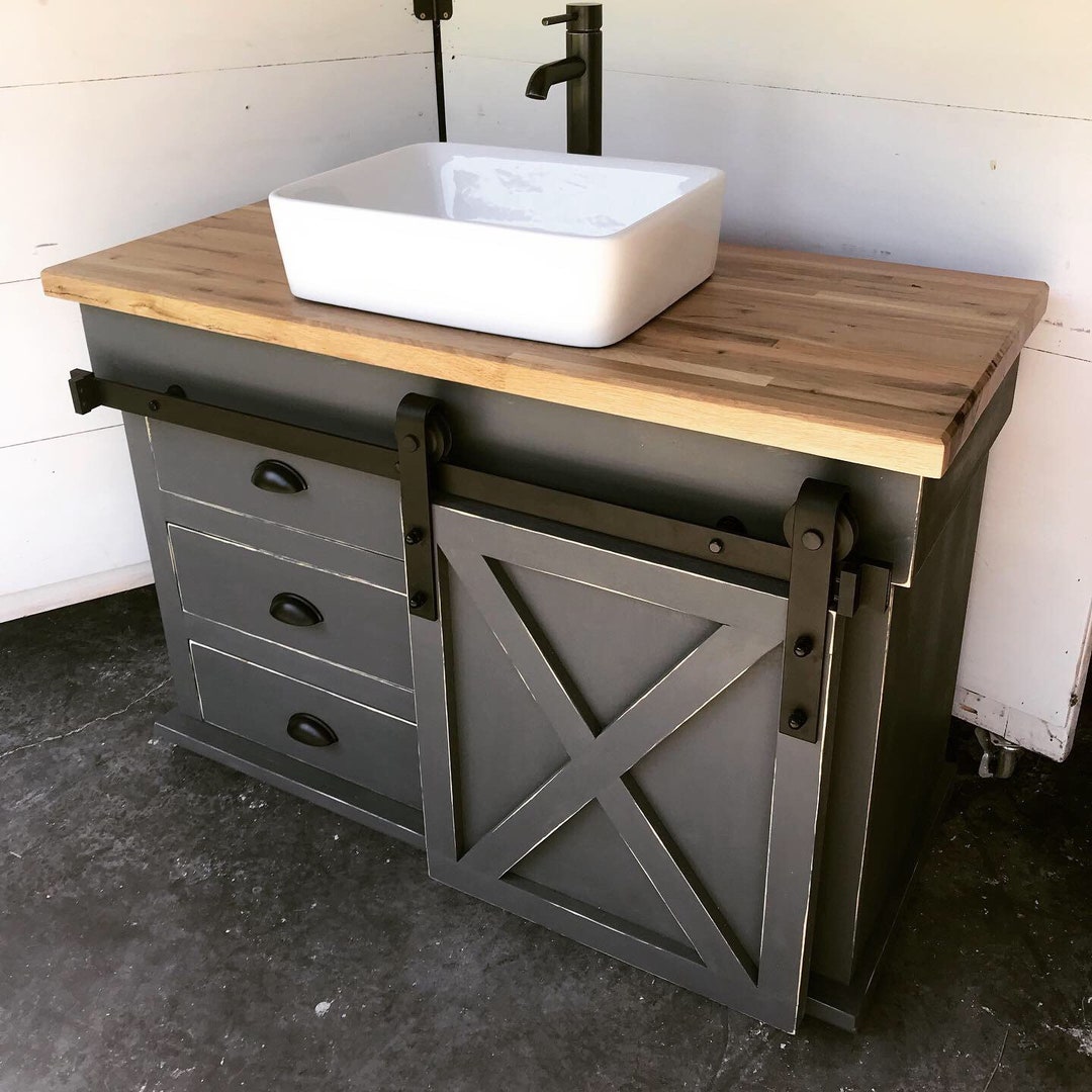 SSWW Bathroom Vanity Sliding Barn Door W/ 3 Drawers Etsy