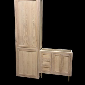White Oak Bathroom Vanity with Linen Cabinet