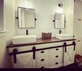 Double vanity with sliding barn doors