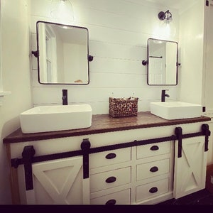 Double vanity with sliding barn doors