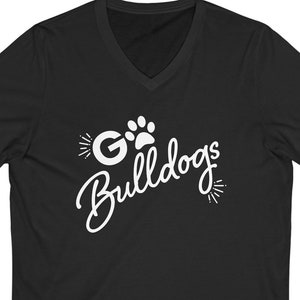 Go Bulldogs Adult Unisex Short Sleeve V-Neck Tee, Bulldog shirt, Go bulldogs t-shirt, support your team,