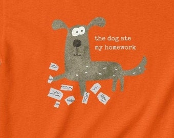 Dog ate my homework kids heavy cotton tee, funny children's t-shirt, school shirt, homework tshirt, childs's tee, great back to school gift