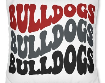 Retro Bulldogs Stacked Lettering Assorted Polyester Pillow Cover, Groovy Bulldog decorative pillowcase, dog lover, support your team