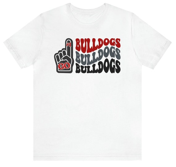 Retro Bulldogs Adult Unisex Tee, number one foam finger shirt, stacked lettering style t-shirt, mascot tee, team support tshirt, go bulldogs