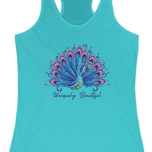 Uniquely Beautiful Peacock Women&#39;s Racerback Tank, Peacock shirt, Beautiful shirt
