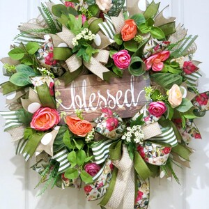 Everyday Wreath for Front Door, Blessed Wreaths, Christian Spring Floral Wreath, Religious Door Decor, Rustic Decoration, Housewarming Gift