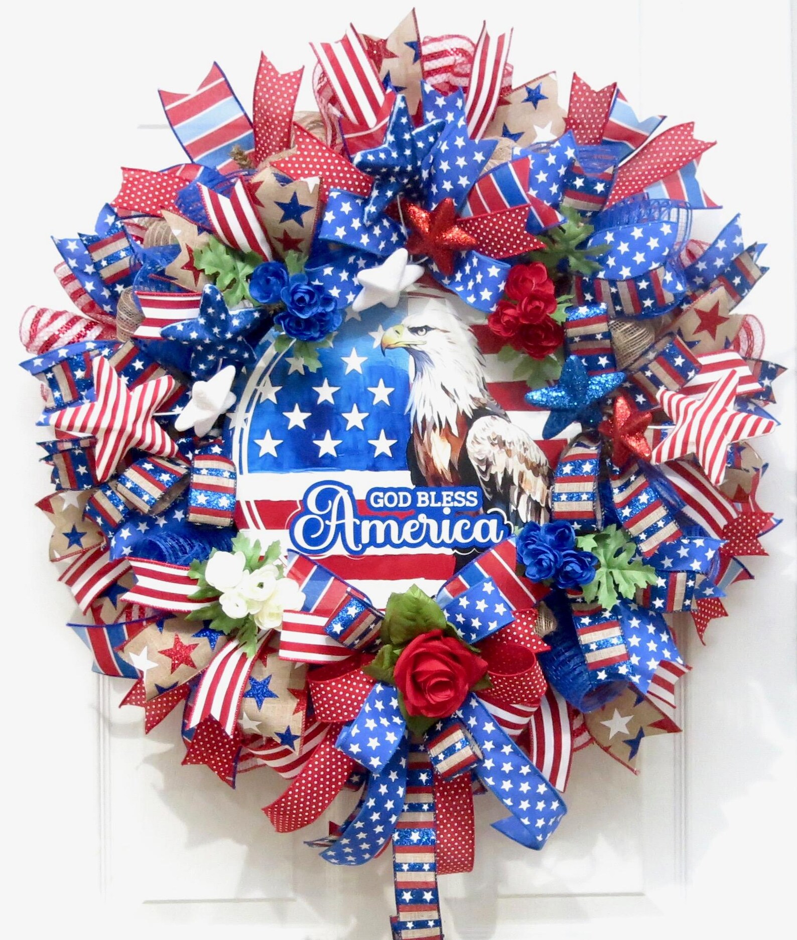 Patriotic Wreaths for Front Door, 4th of July Wreath, God Bless America ...