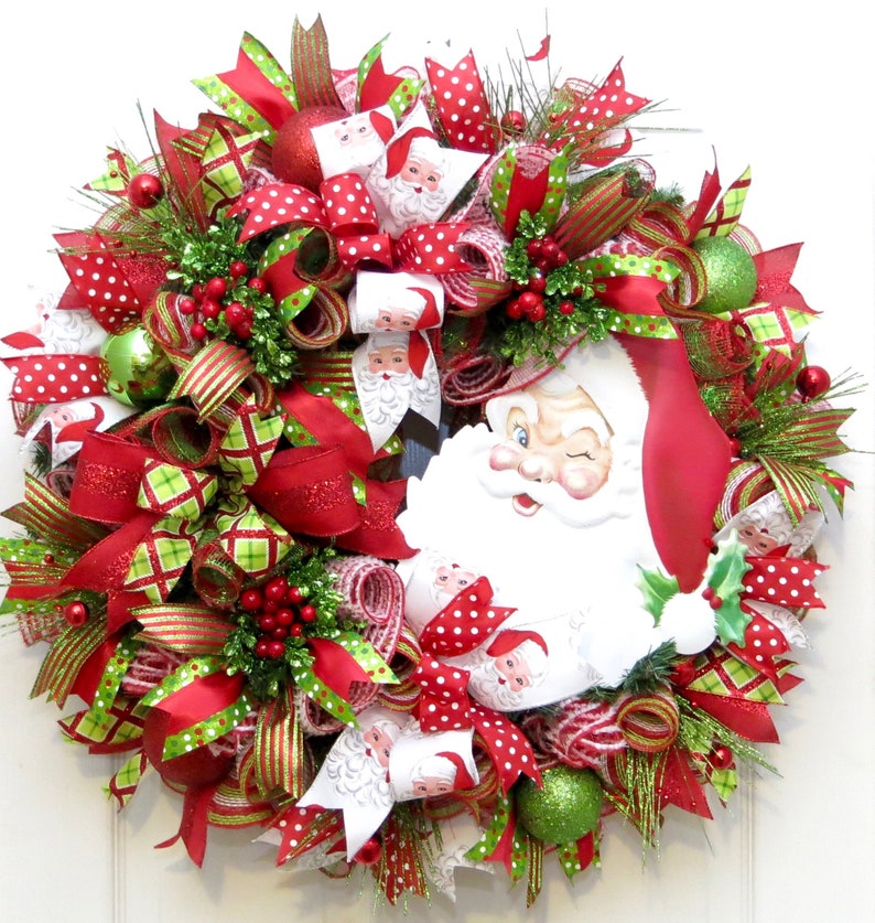 Santa Claus Wreath Christmas Wreath for front door Deco Mesh | Etsy