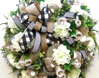 hydrangea wreath, farmhouse wreath, everyday wreath for Front Door, front door Spring wreaths, summer wreath hydrangea, front door Wreaths