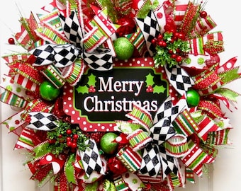 Merry Christmas Deco Mesh Wreath - Etsy