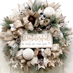 Winter Wreaths for front door, Holiday Wreath, Most Wonderful Time of the Year, Christmas Wreath, Snowman Wreath winter decor, holiday decor