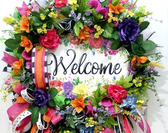 everyday wreath for Front Door, floral welcome wreaths, spring summer decoration, Welcome Decor, Mothers Day gift