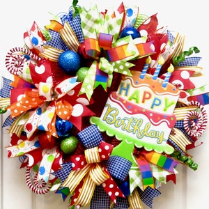 Happy birthday wreath, birthday party decor, celebration wreath, wreaths for Front Door, deco mesh wreath, birthday decor, birthday gifts