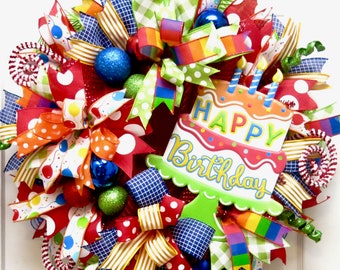 Happy birthday wreath, birthday party decor, celebration wreath, wreaths for Front Door, deco mesh wreath, birthday decor, birthday gifts