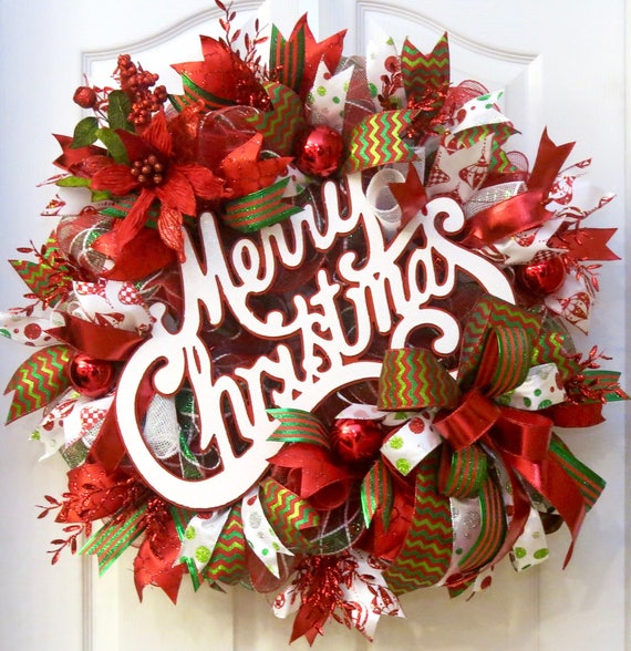 christmas wreath merry christmas wreath deco mesh christmas etsy