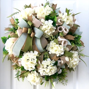 hydrangea wreath, everyday wreath for Front Door,  front door Spring wreaths, summer wreath, front door Wreaths, floral wreath, hydrangeas