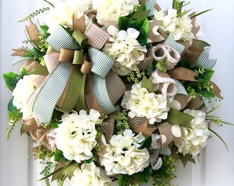 hydrangea wreath, everyday wreath for Front Door,  front door Spring wreaths, summer wreath, front door Wreaths, floral wreath, hydrangeas