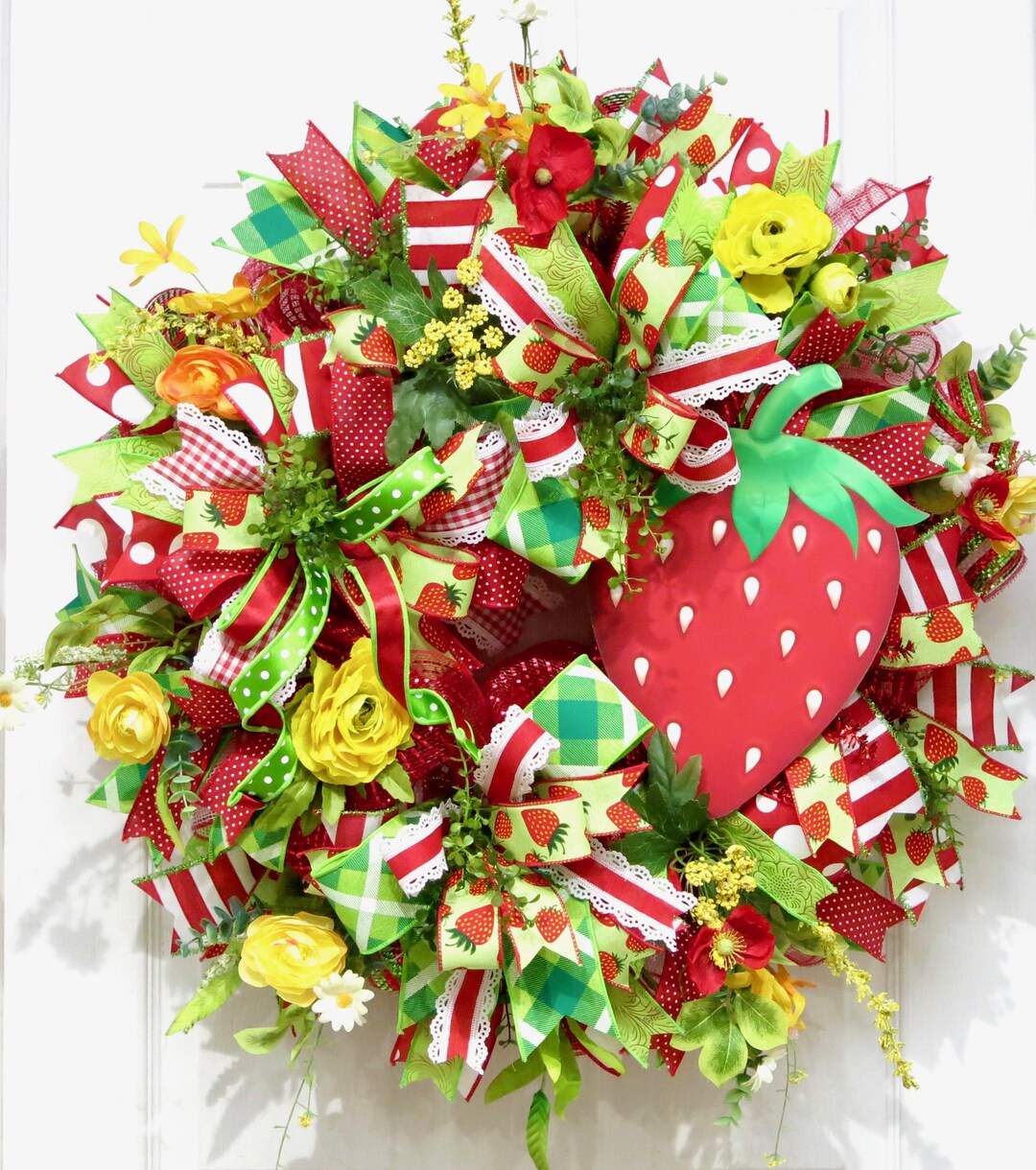 Summer Wreaths for Front Door, Strawberry Wreath, Strawberry Decor ...
