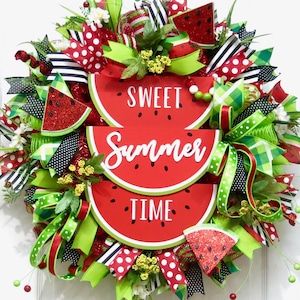 summer Wreaths for front door, watermelon Wreath, watermelon decor, front door wreath, Welcome Wreath, Sweet Summertime, deco mesh wreath