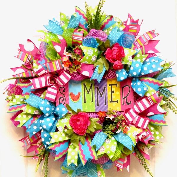 Summer Wreaths for front door, Welcome Wreath, Deco Mesh Wreath, Front Door Wreath, Summer Decor, Summer deco mesh wreath, Rainbow Wreath